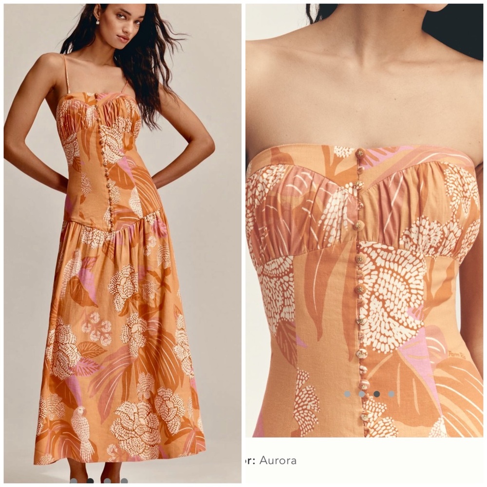NWT Farm Rio Linen Strapless Drop-Waist Maxi Dress